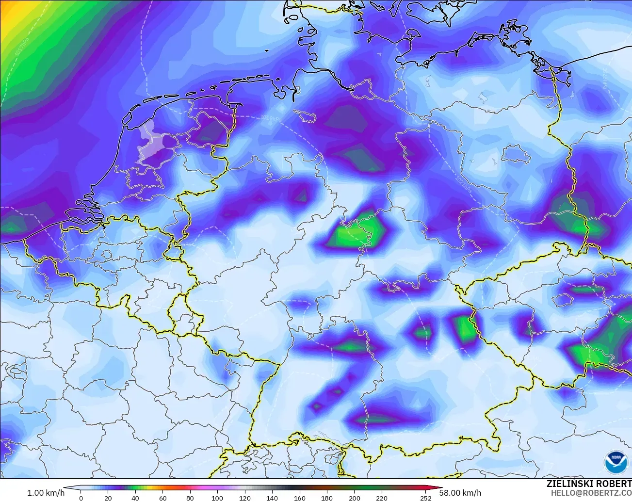 GFS modelo - Alemania, Ráfagas de viento