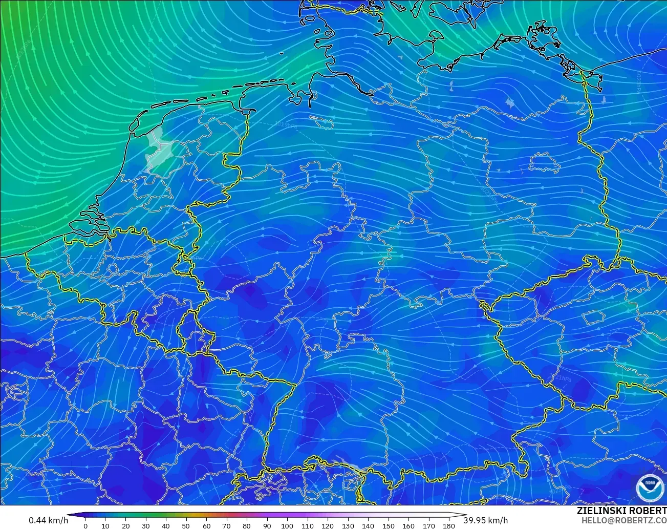 GFS modelo - Alemania, Viento a 10 m