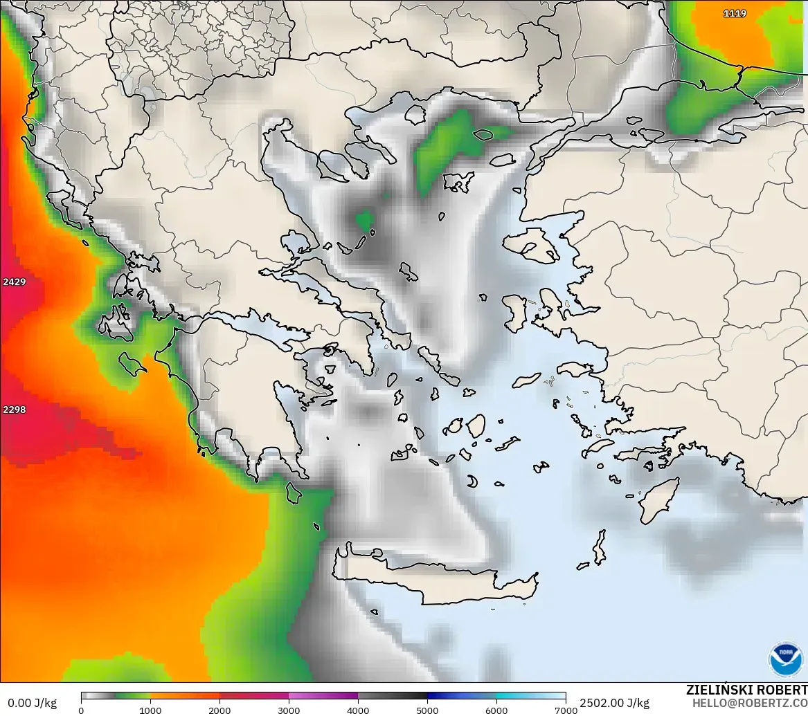 GFS modelo - Grecia, CAPE