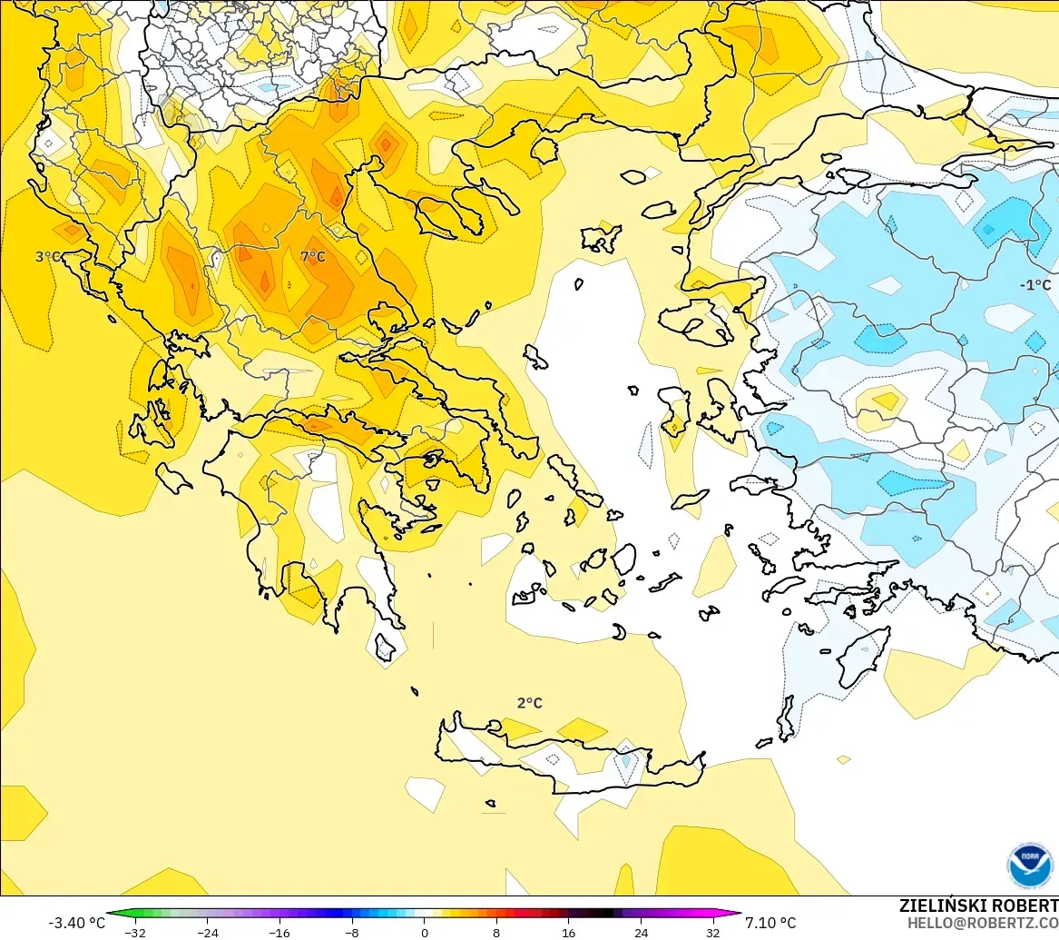 GFS modelo - Grecia, Anomalía de temperatura a 2 m