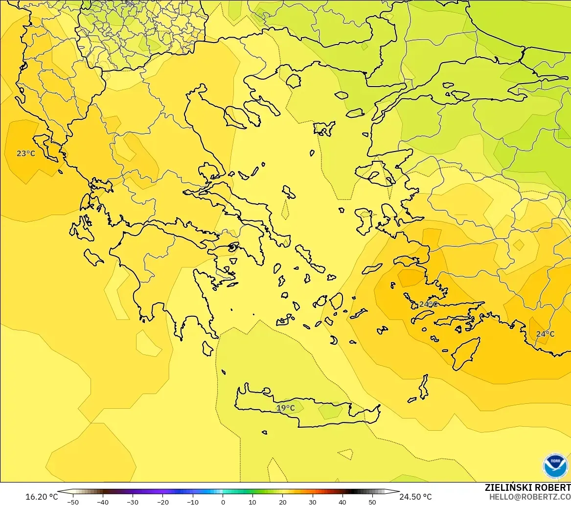 GFS modelo - Grecia, Temperatura a 850 hPa