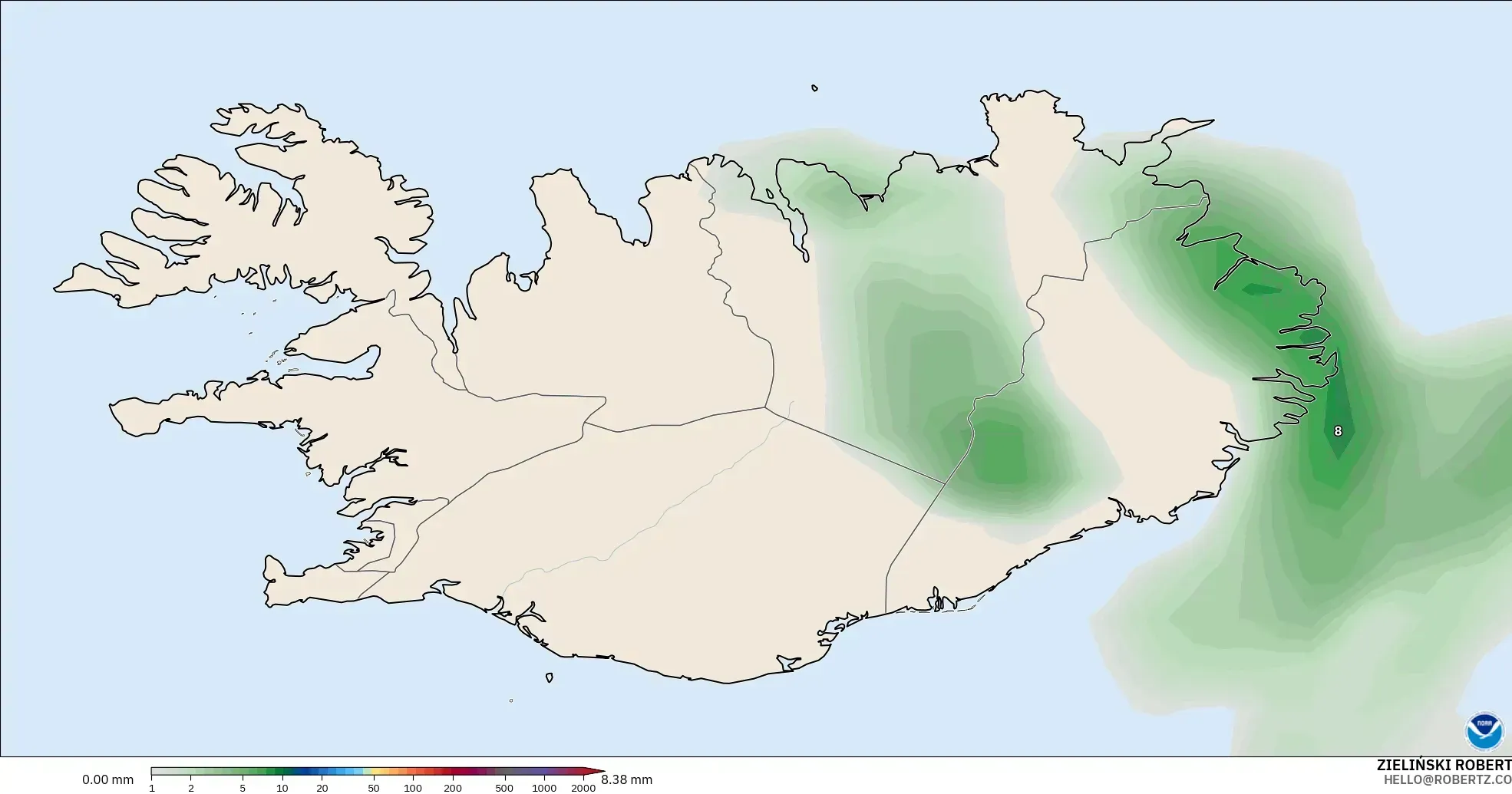 GFS modelo - Islandia, Acumulación de precipitación
