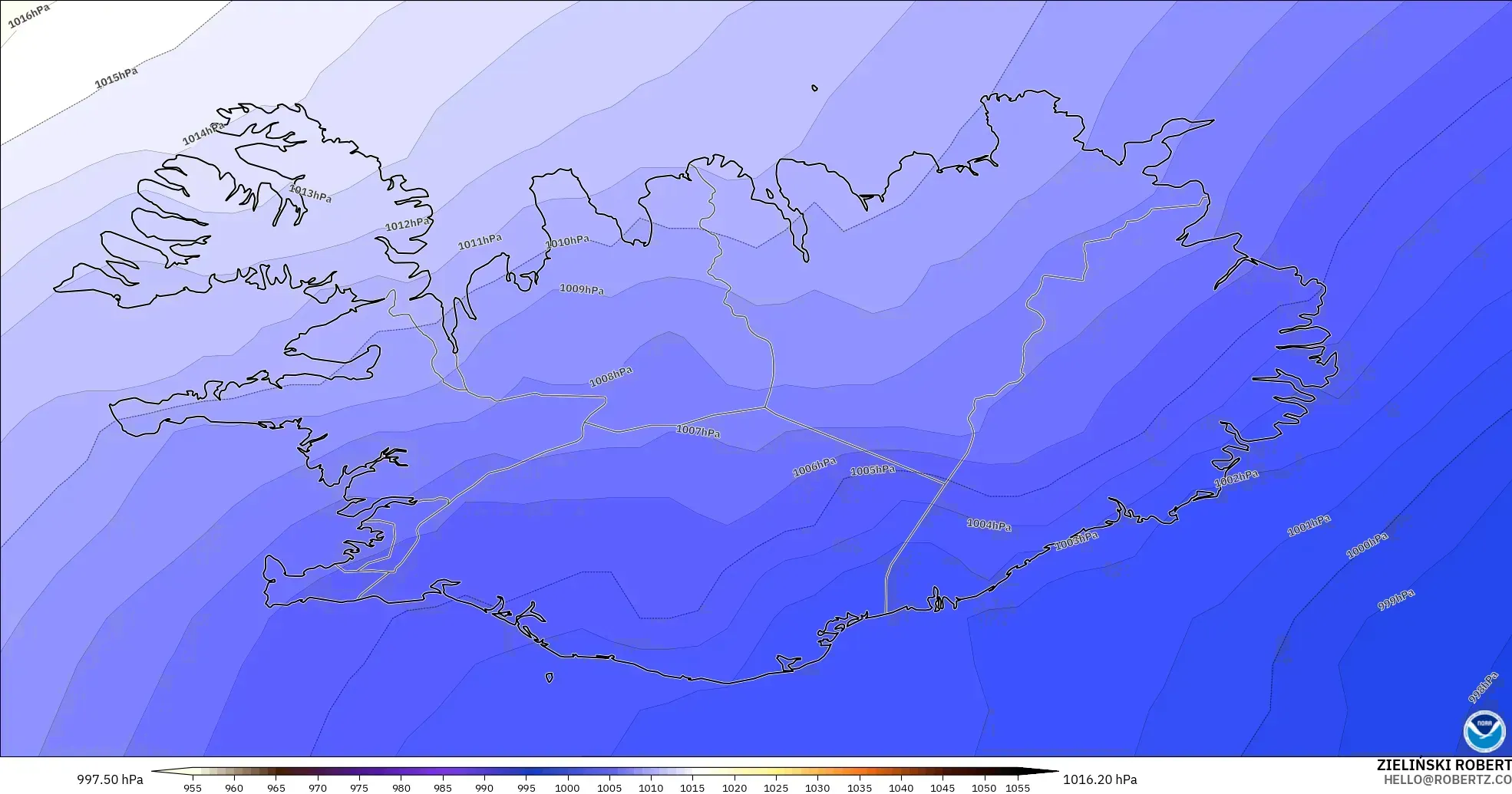 GFS modelo - Islandia, Presión
