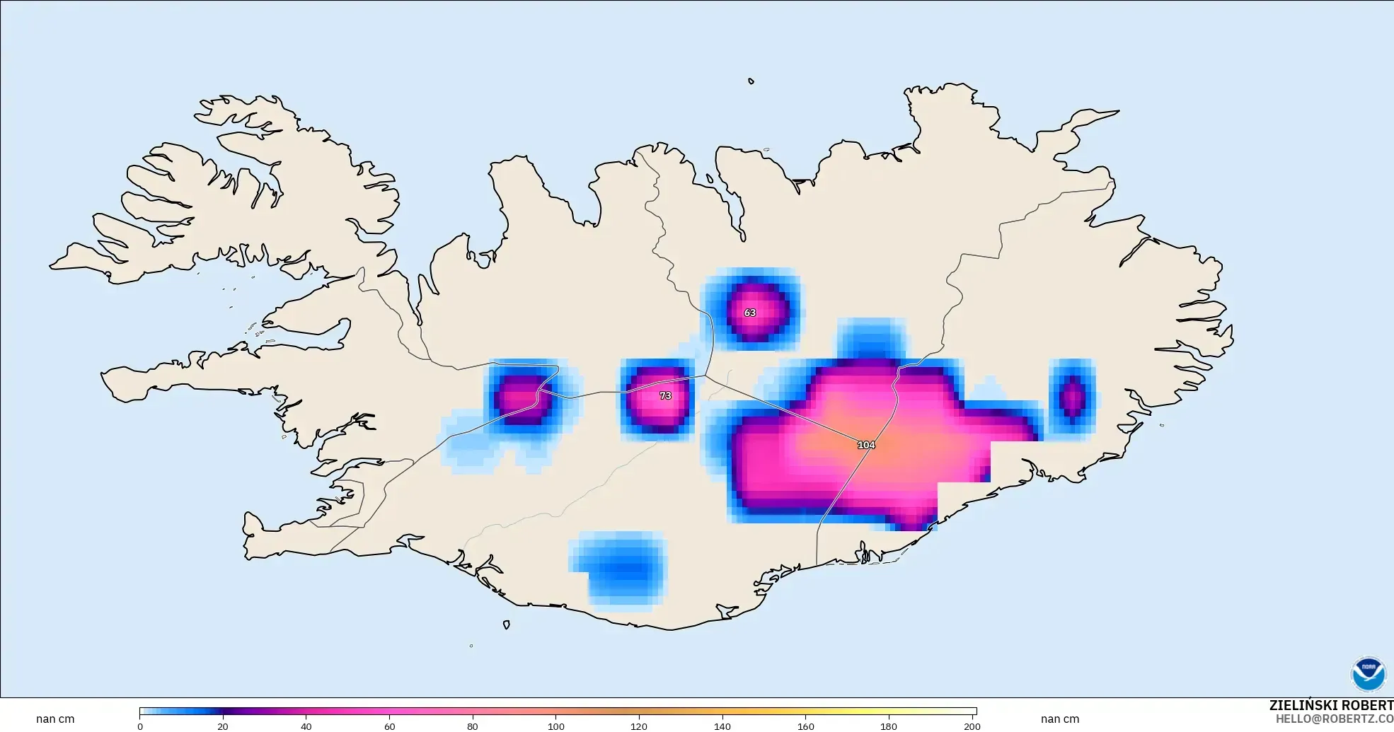 GFS modelo - Islandia, Profundidad de nieve