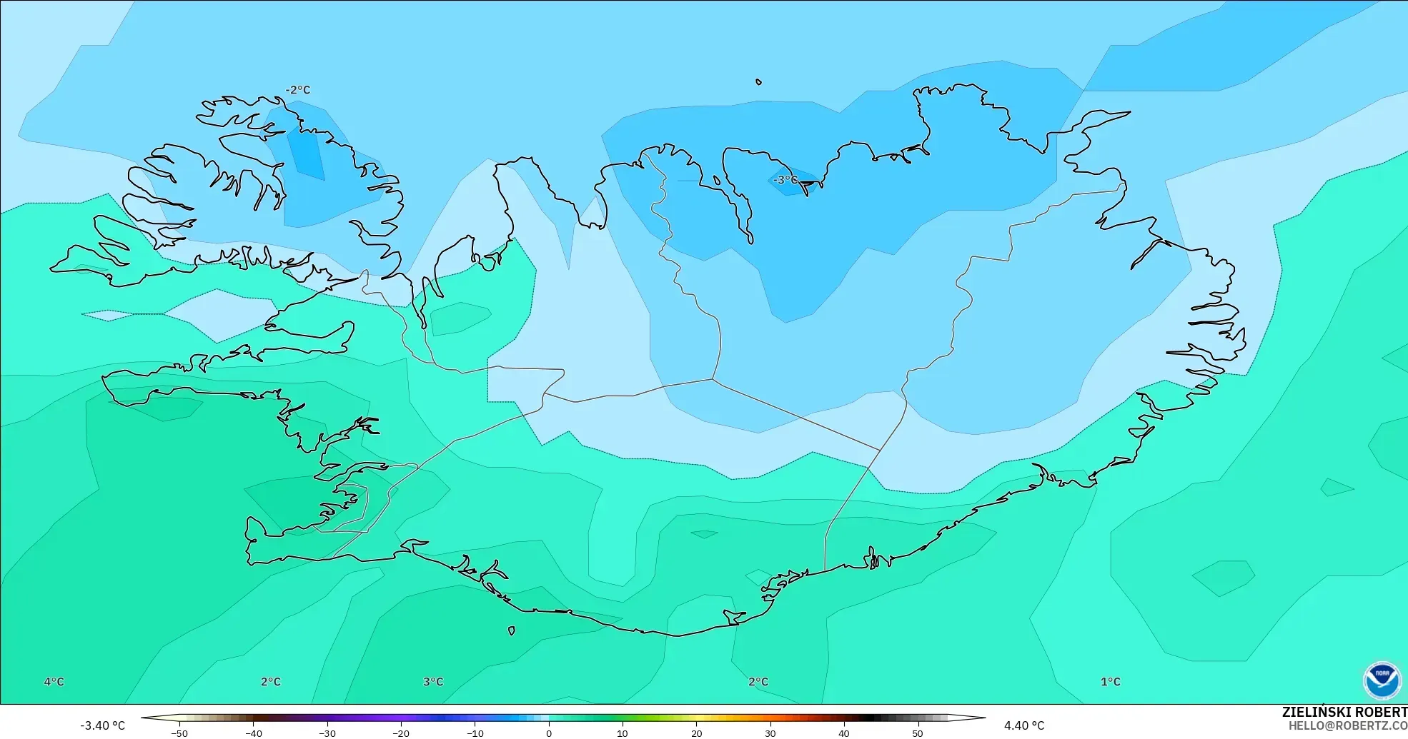 GFS modelo - Islandia, Temperatura a 850 hPa