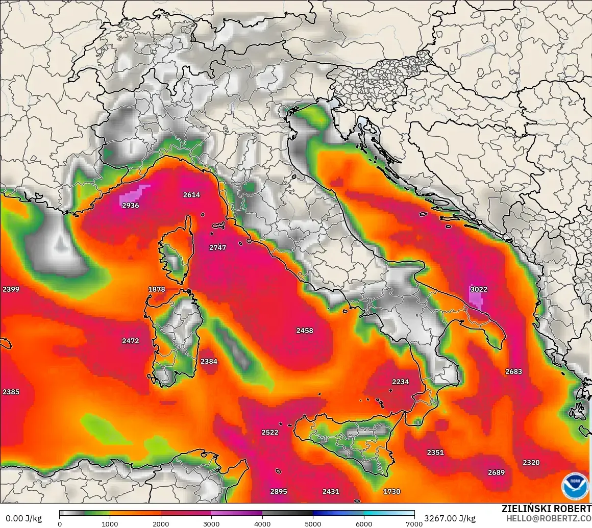 GFS modelo - Italia, CAPE