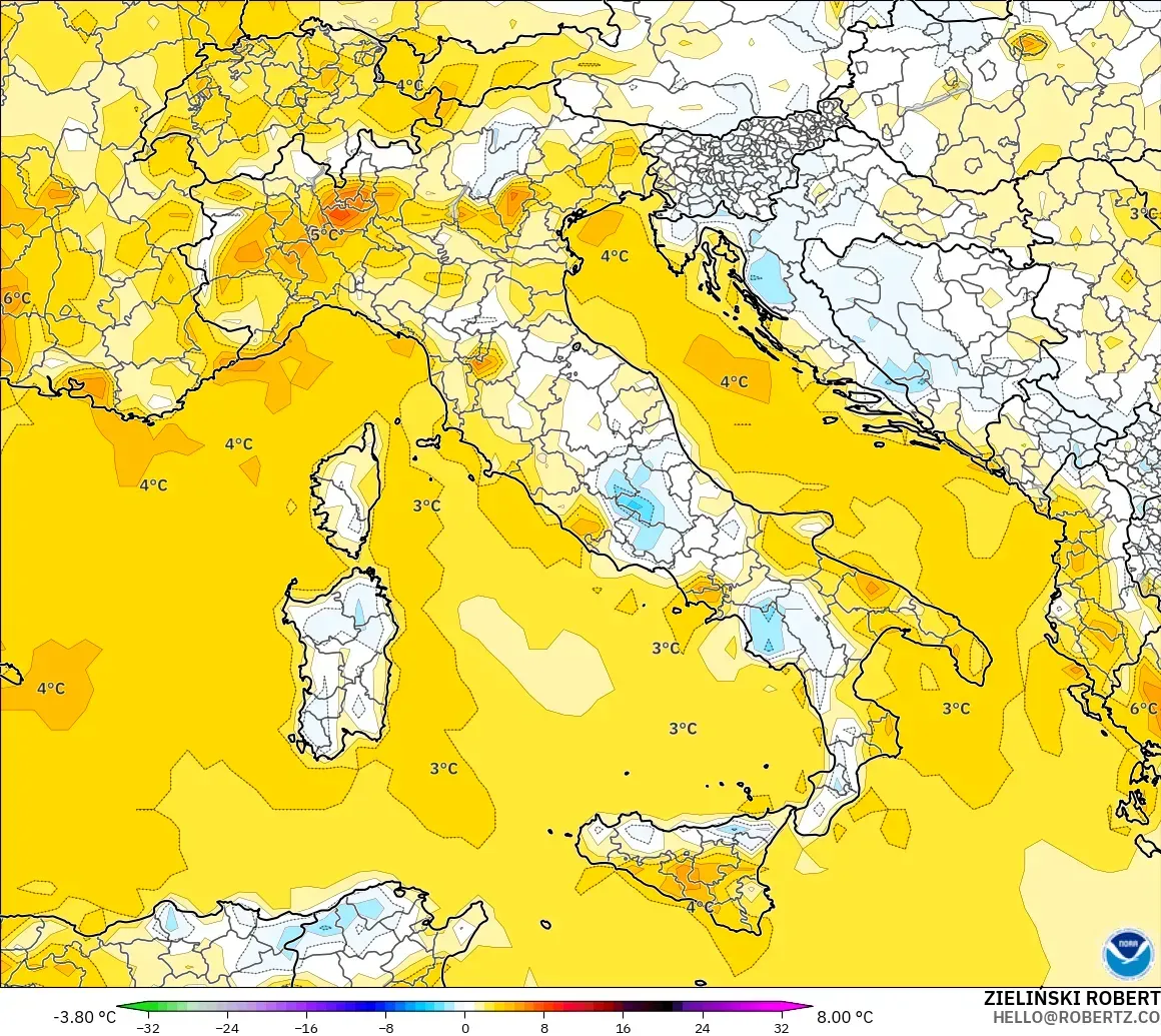 GFS modelo - Italia, Anomalía de temperatura a 2 m