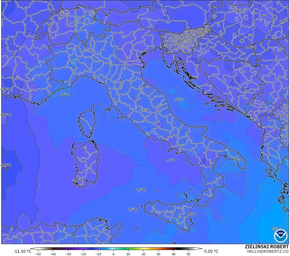 GFS modelo - Italia, Temperatura a 500 hPa