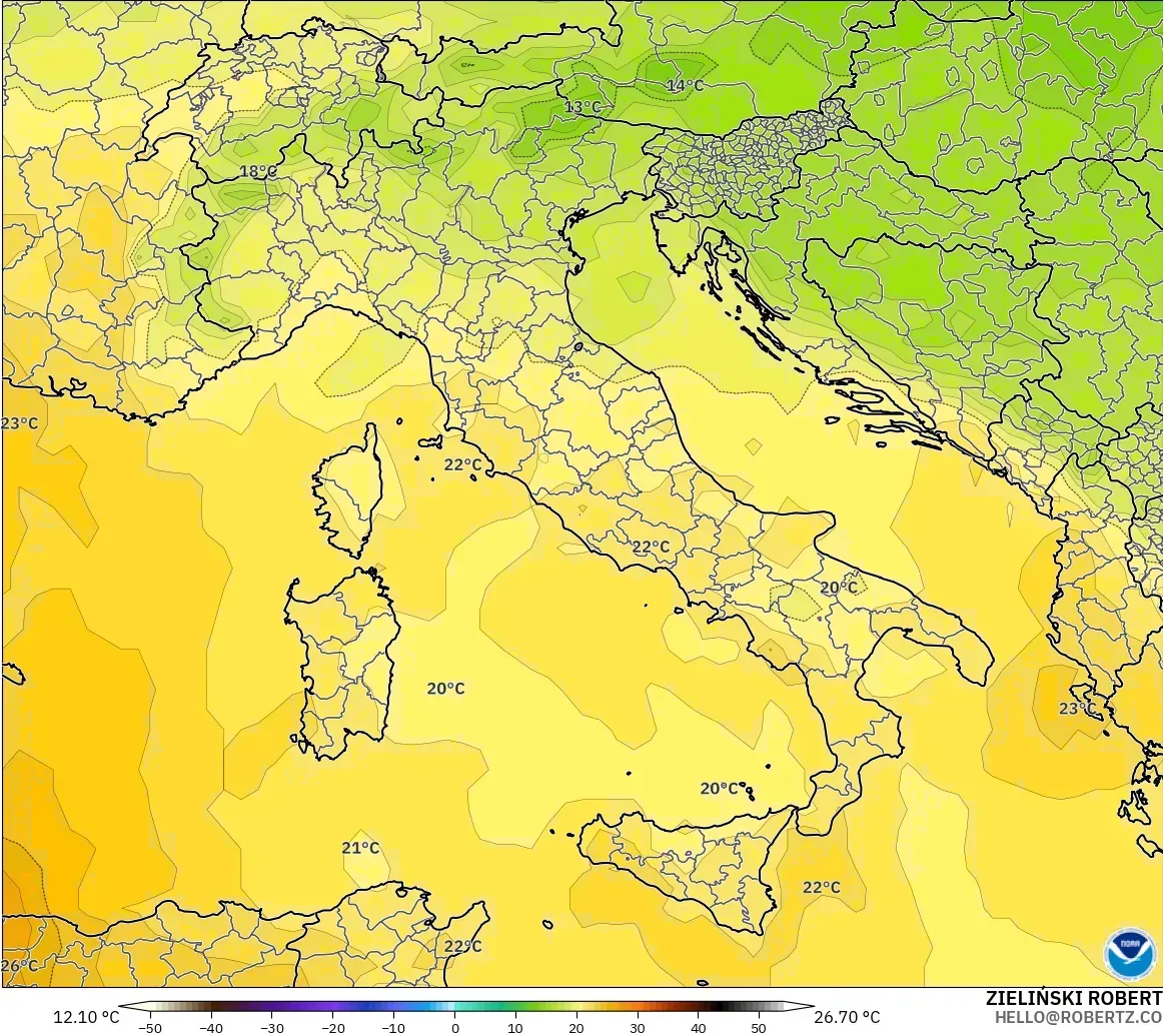 GFS modelo - Italia, Temperatura a 850 hPa