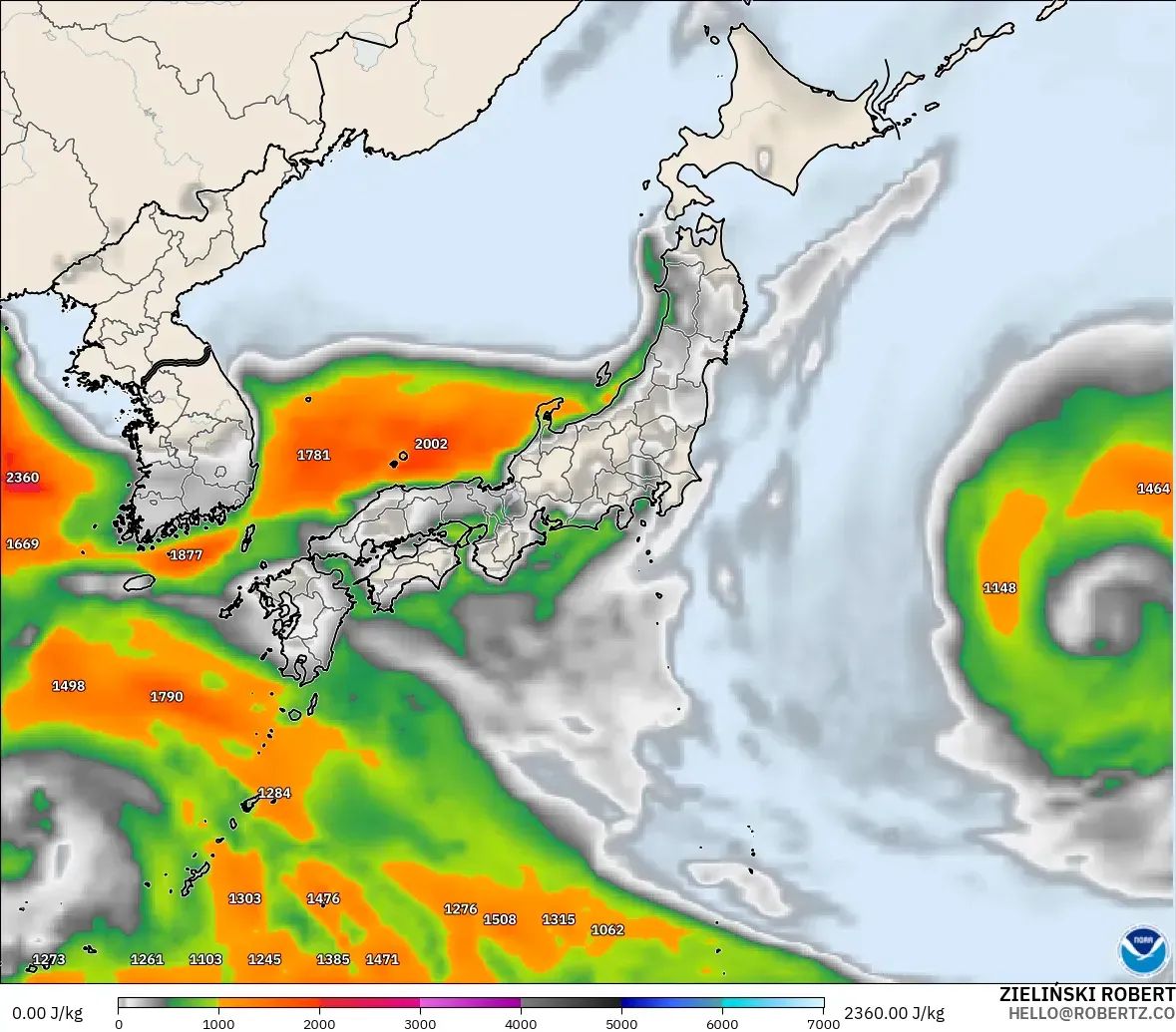 GFS modelo - Japón, CAPE