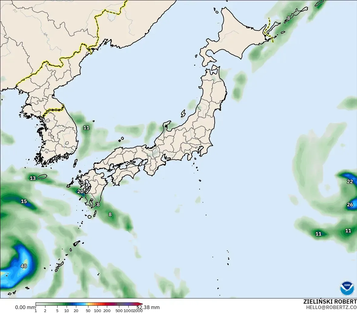 GFS modelo - Japón, Acumulación de precipitación