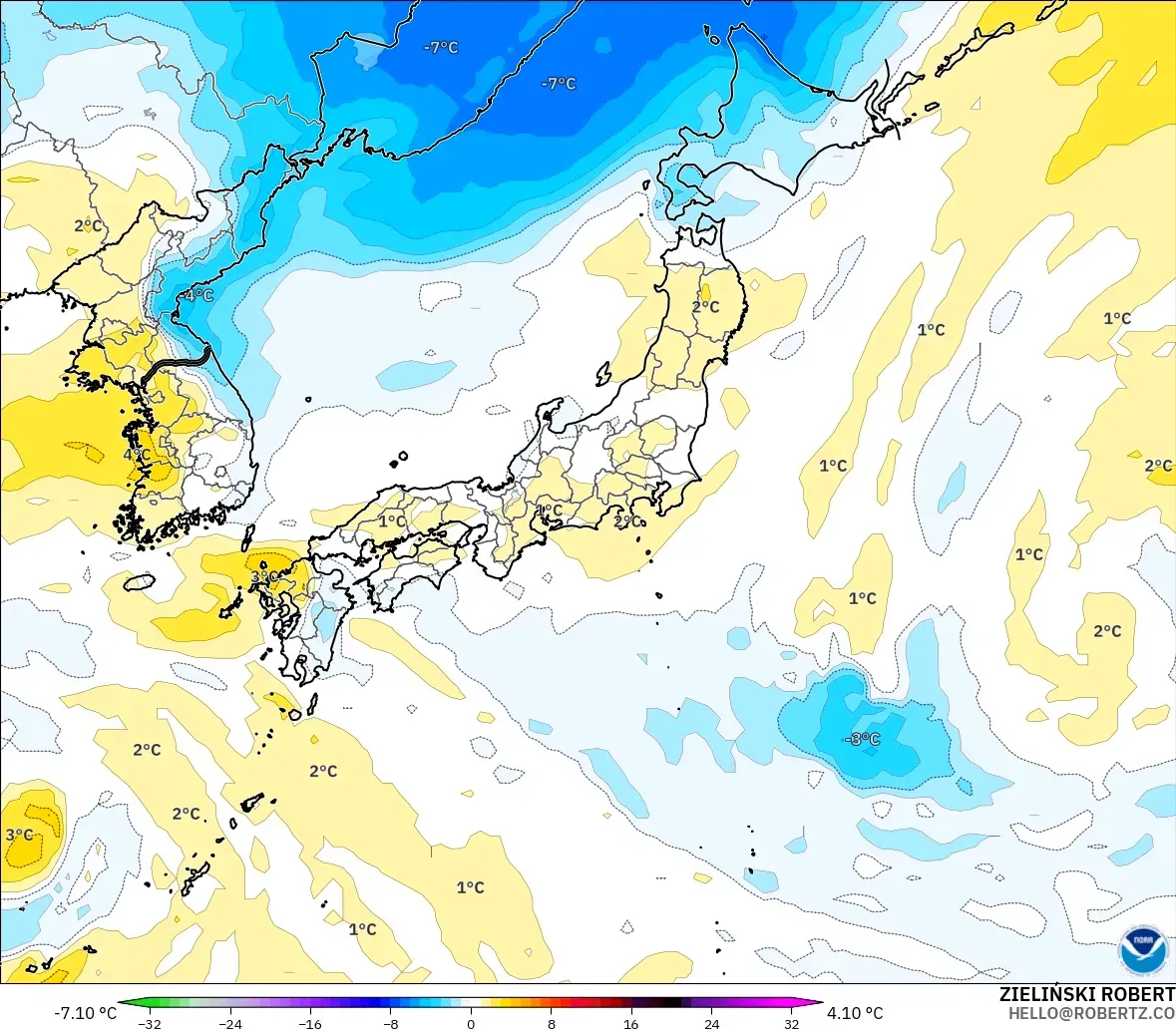 GFS modelo - Japón, Anomalía de temperatura a 850 hPa