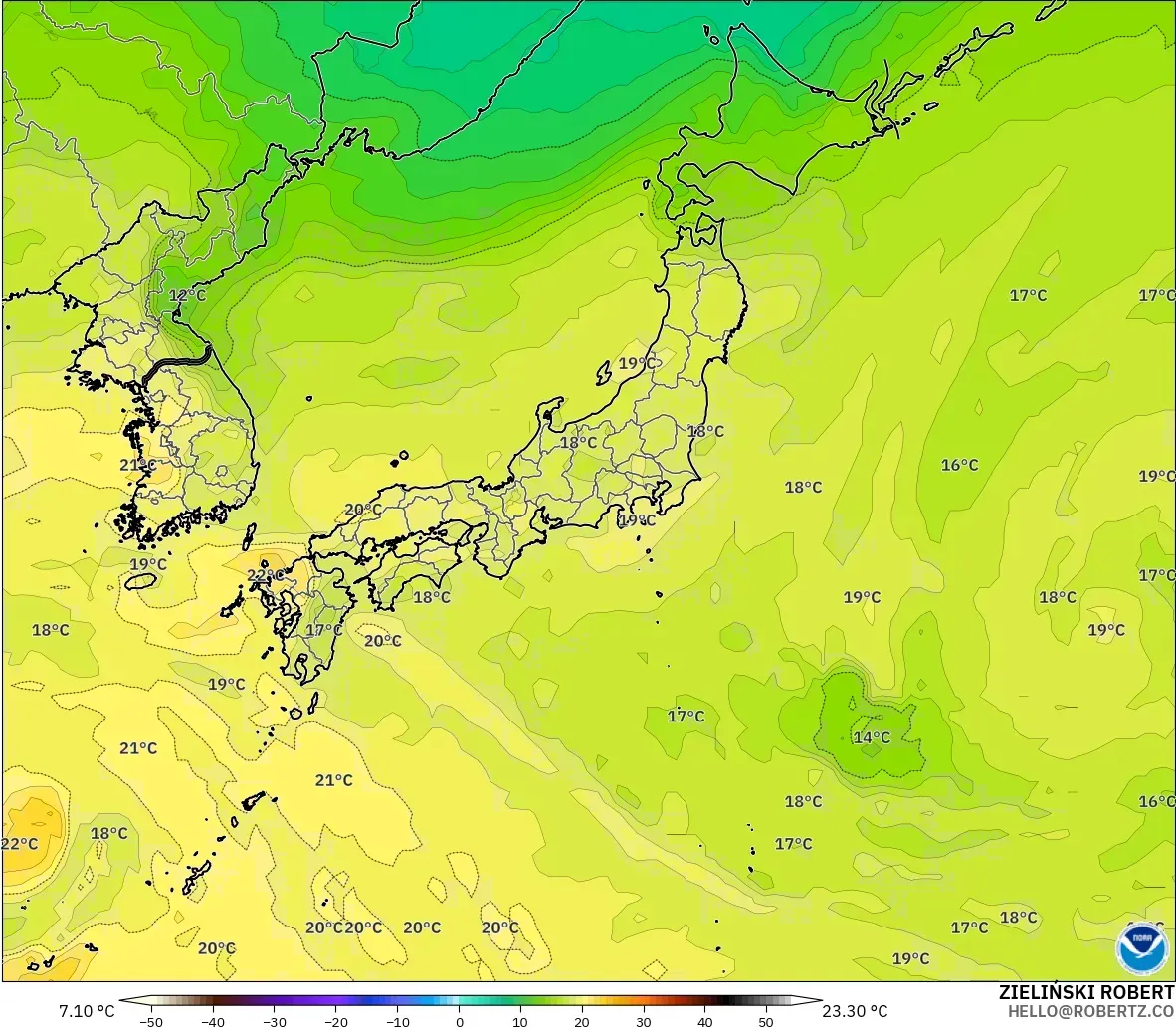 GFS modelo - Japón, Temperatura a 850 hPa