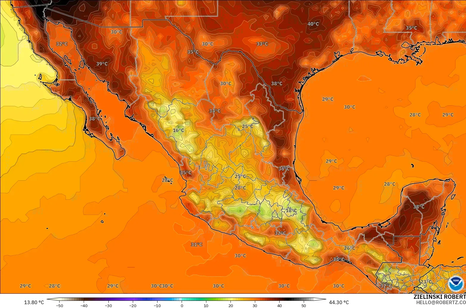 GFS modelo - México, Temperatura a 2 m