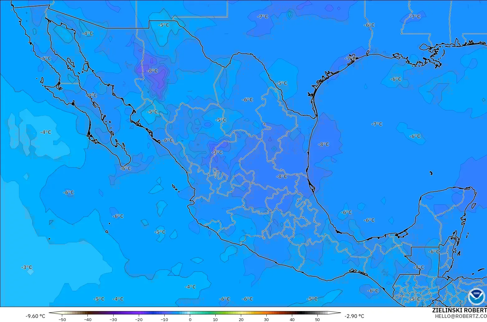 GFS modelo - México, Temperatura a 500 hPa