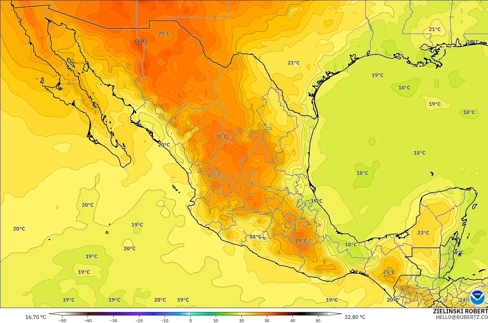 GFS modelo - México, Temperatura a 850 hPa