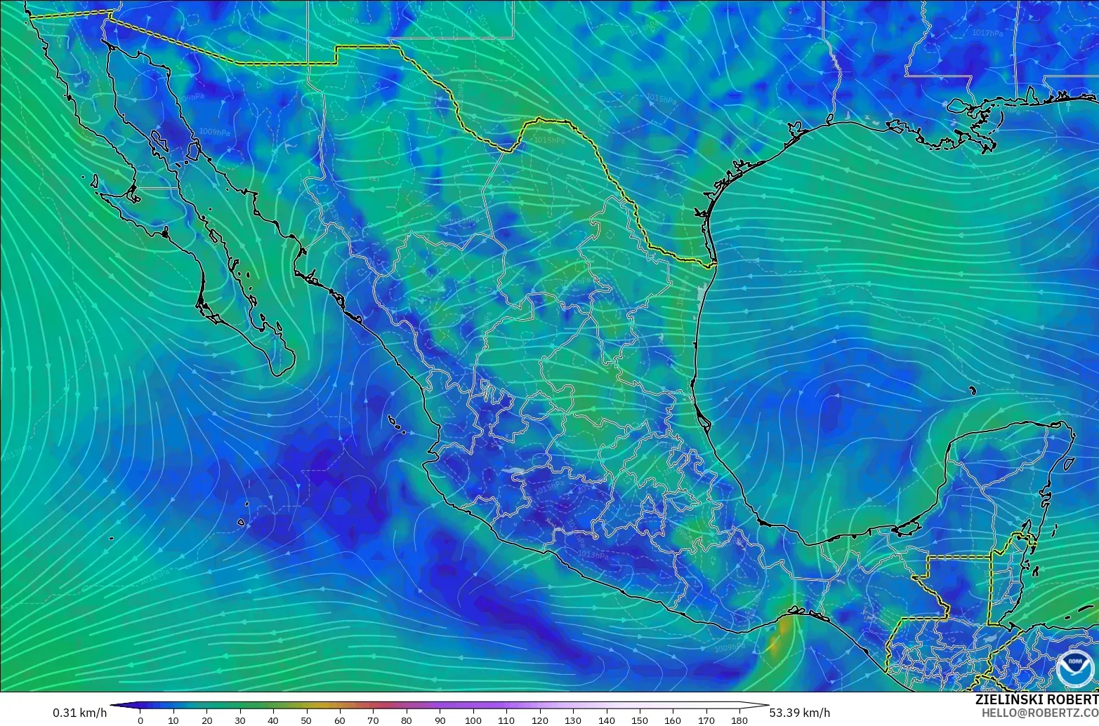 GFS modelo - México, Viento a 10 m