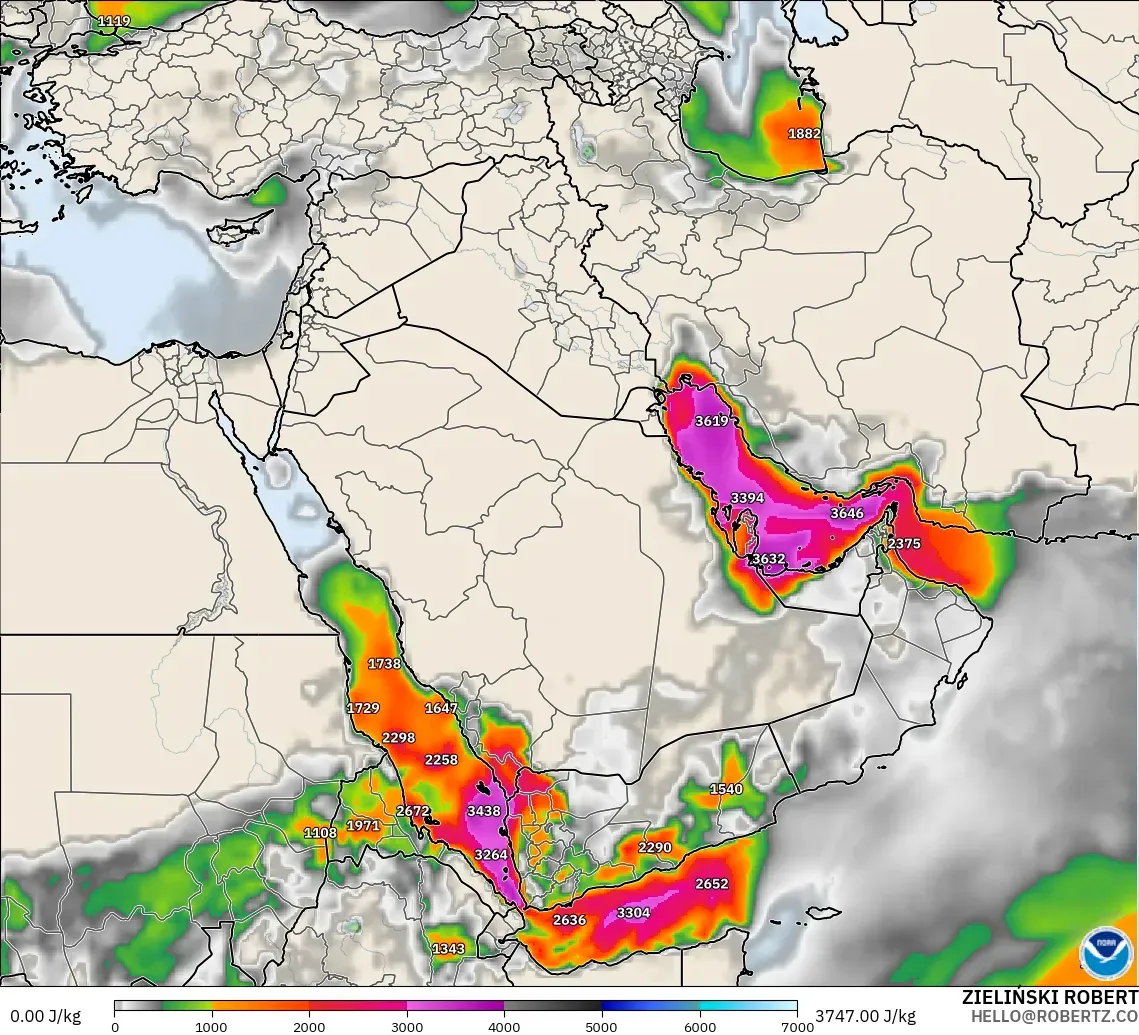 GFS modelo - Oriente Medio, CAPE