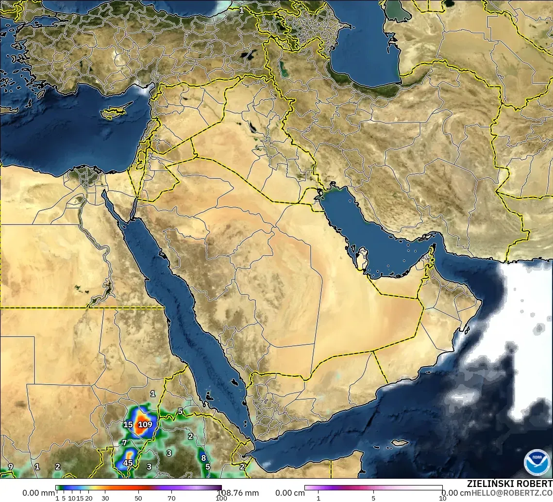 GFS modelo - Oriente Medio, Precipitación, nubes y presión