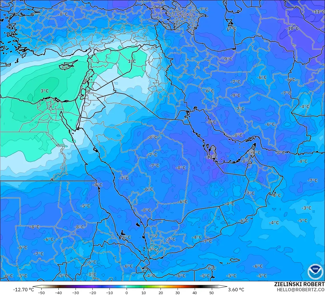 GFS modelo - Oriente Medio, Temperatura a 500 hPa