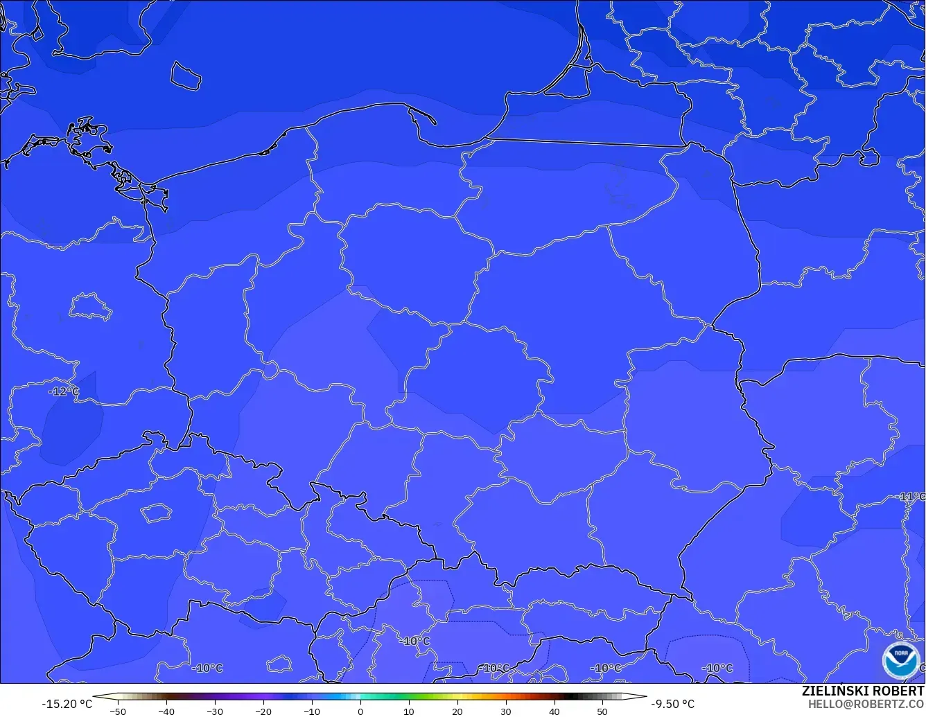 GFS modelo - Polonia, Temperatura a 500 hPa