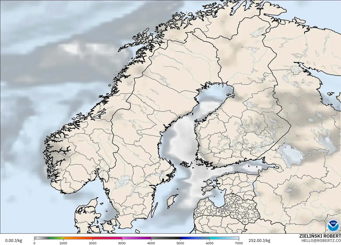 GFS modelo - Escandinavia, CAPE