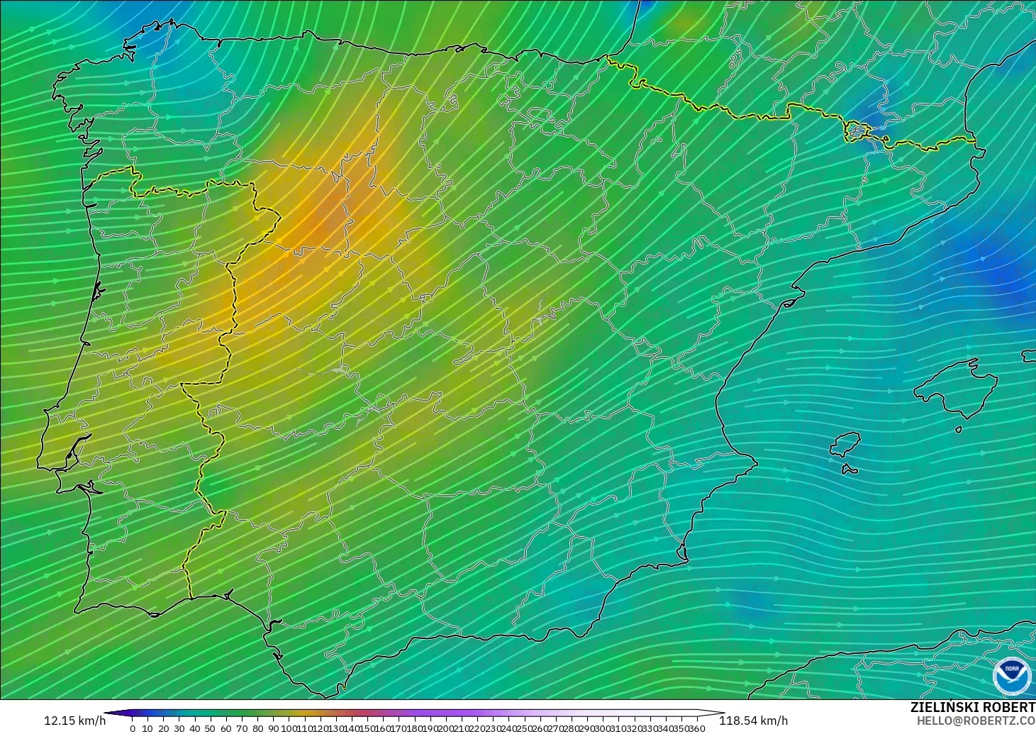 GFS modelo - España, Viento a 300 hPa (corriente en chorro)