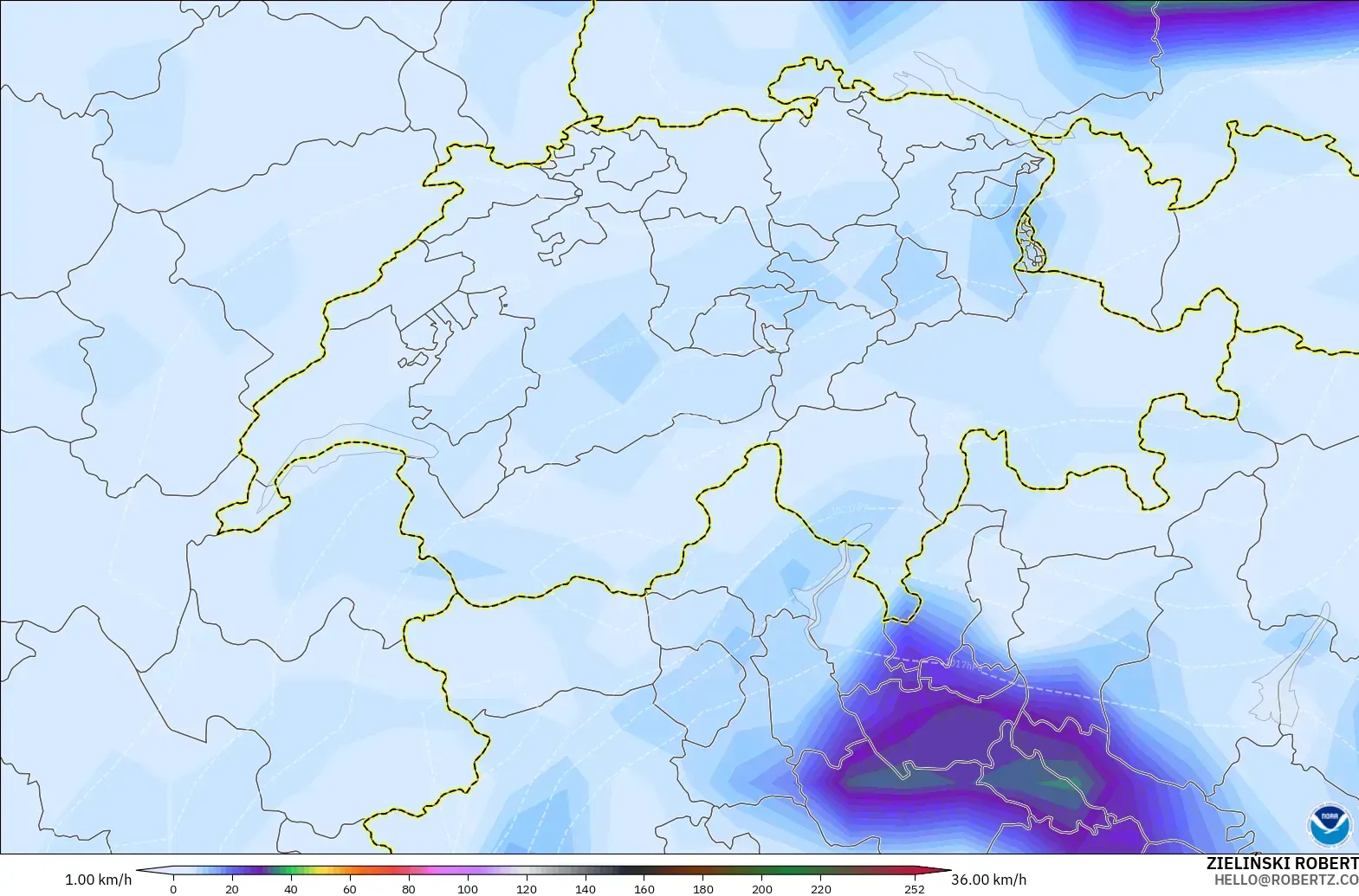 GFS modelo - Suiza, Ráfagas de viento