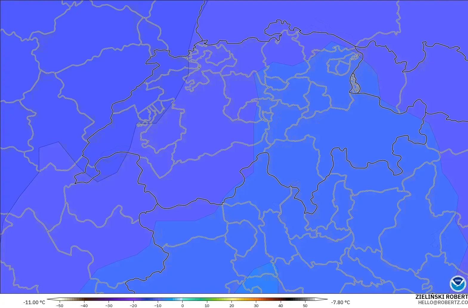 GFS modelo - Suiza, Temperatura a 500 hPa