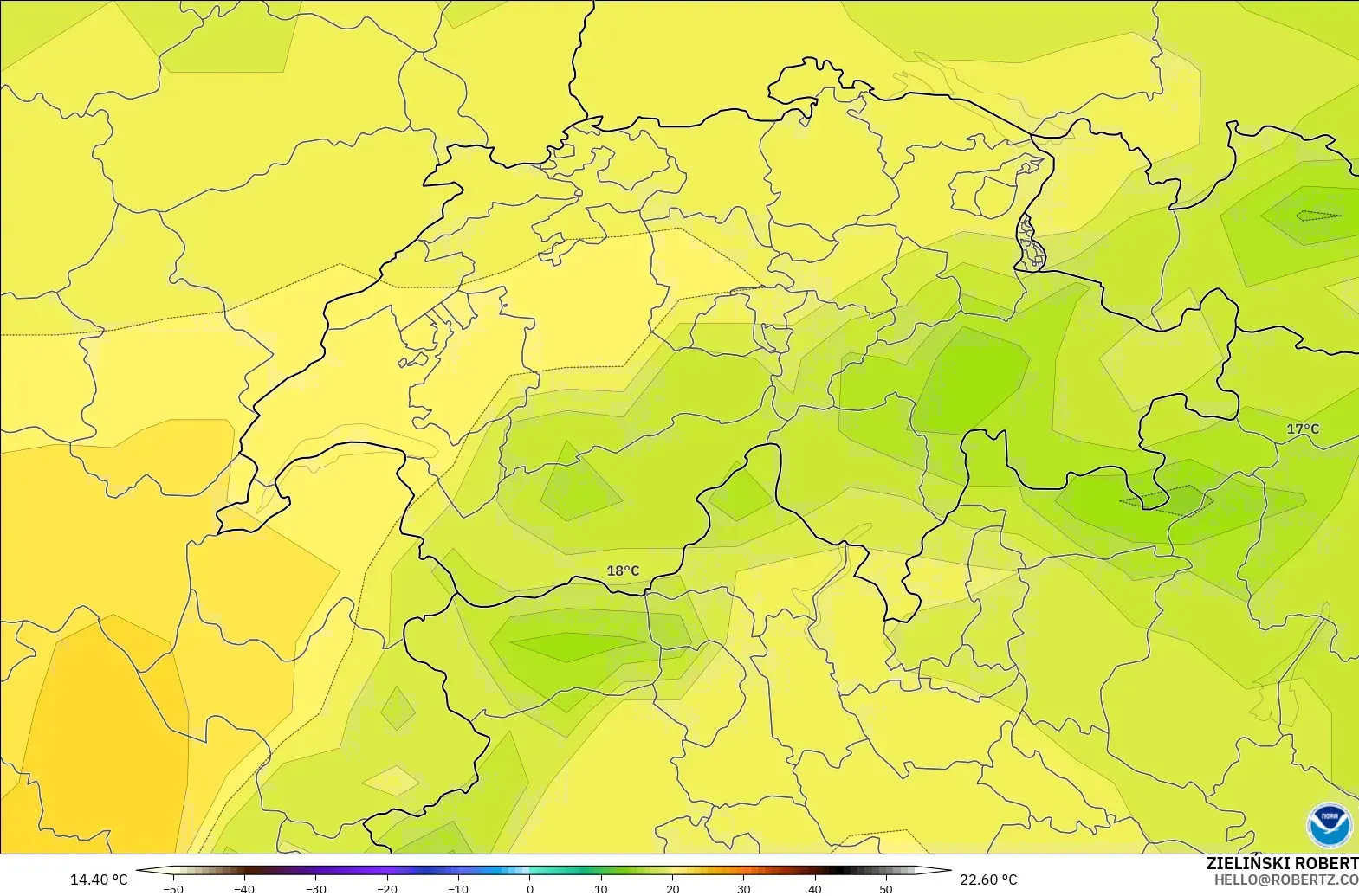 GFS modelo - Suiza, Temperatura a 850 hPa