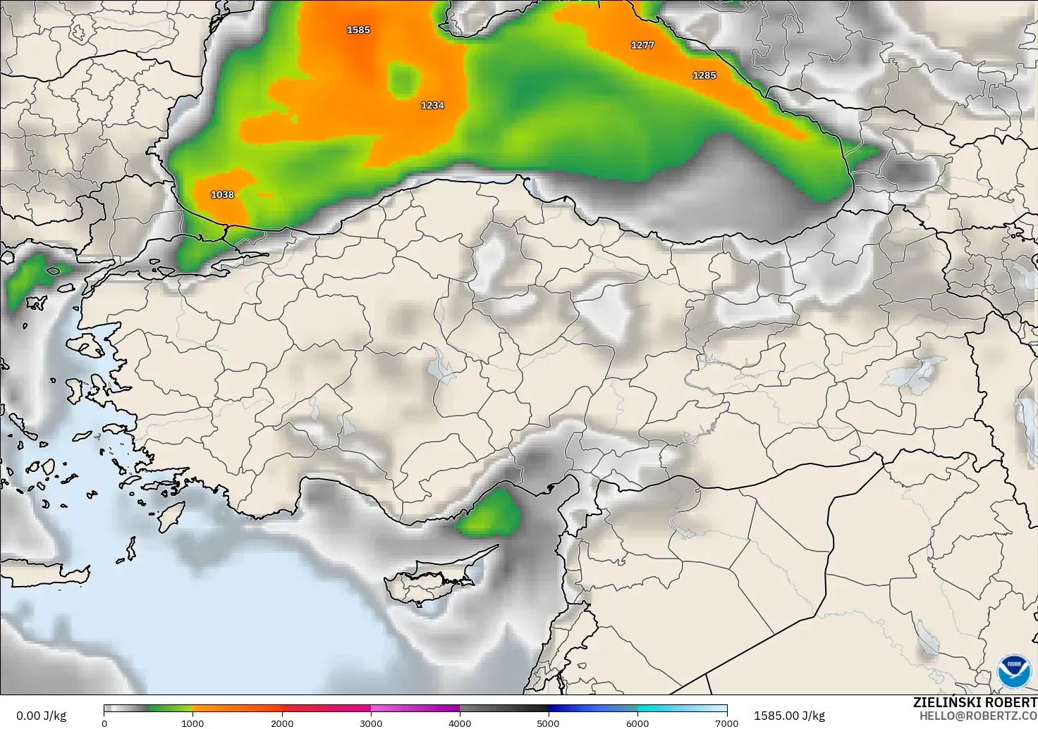 GFS modelo - Turquía, CAPE