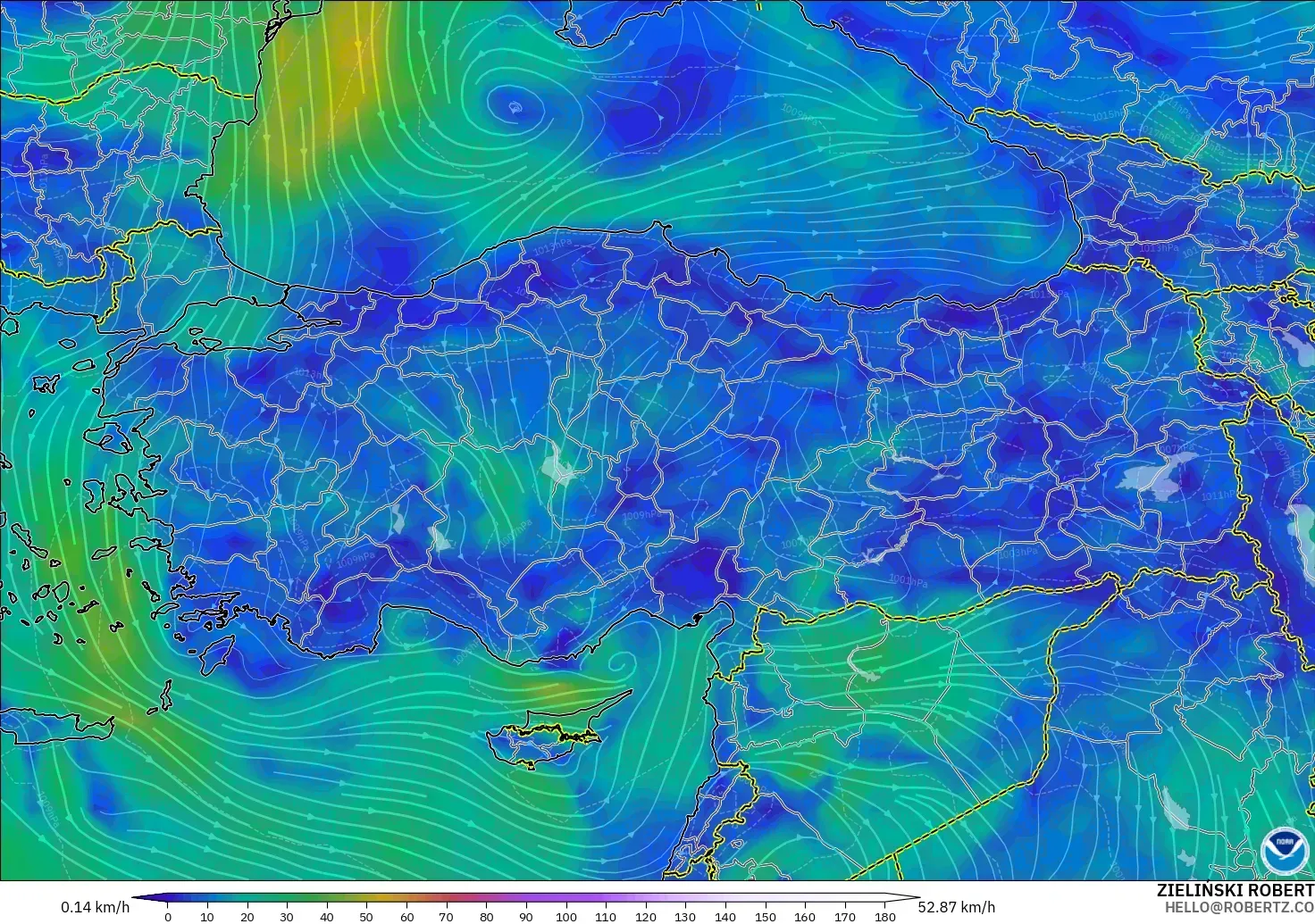 GFS modelo - Turquía, Viento a 10 m