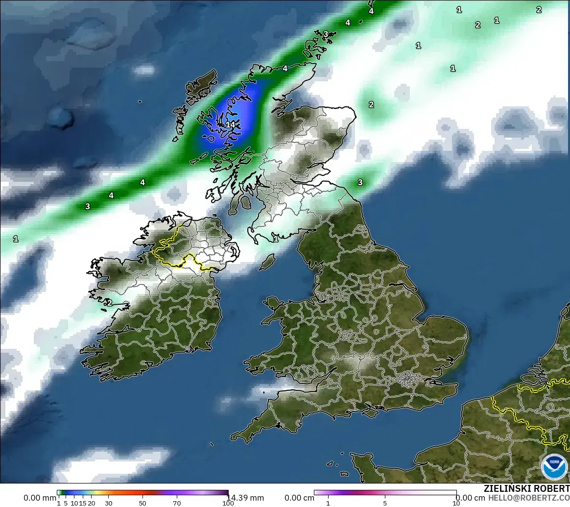 GFS modelo - Reino Unido, Precipitación, nubes y presión