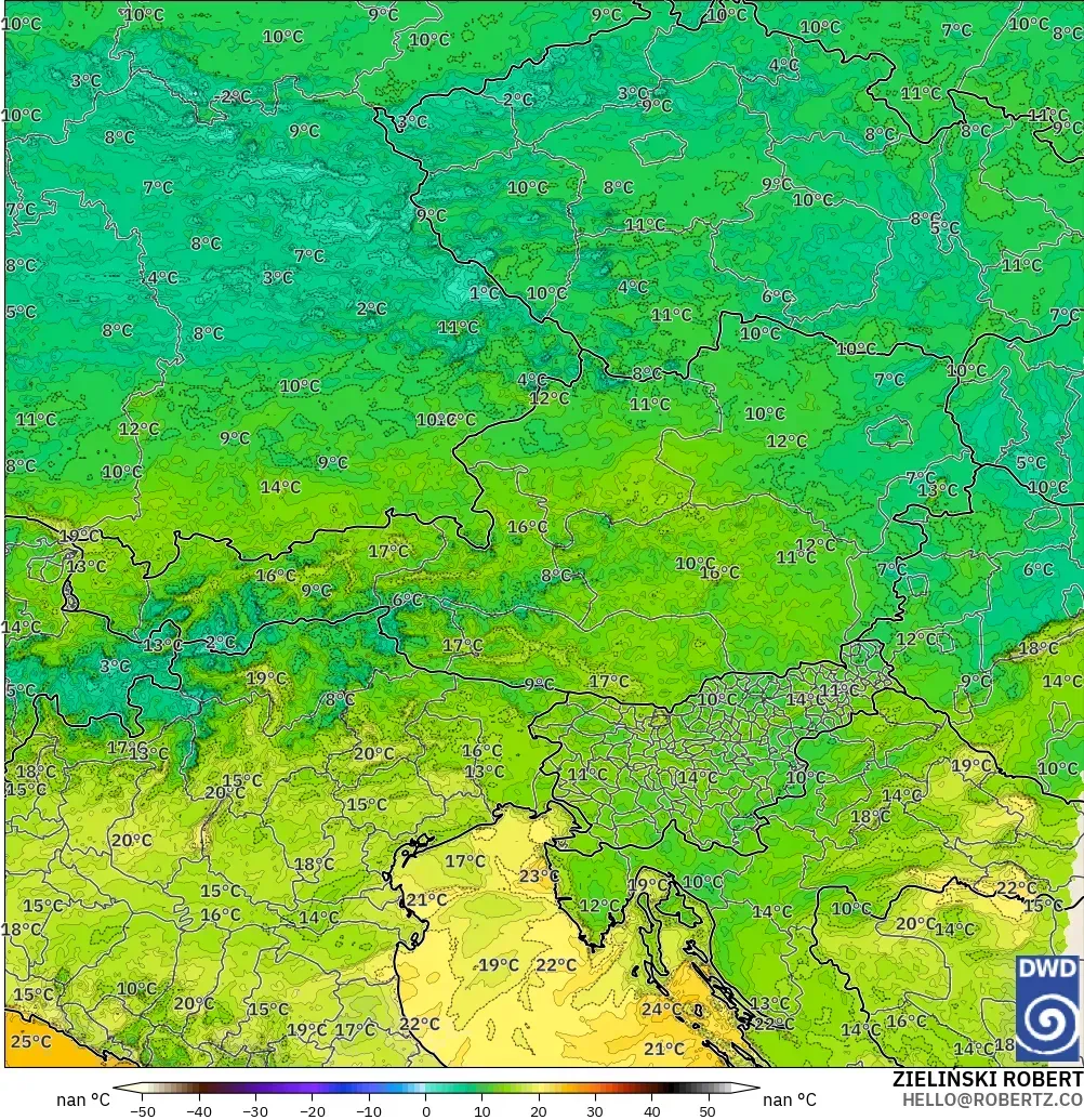 ICON Alemania 2 km modelo - Austria, Punto de rocío a 2 m