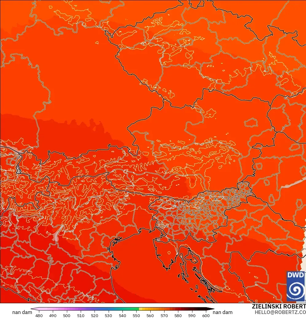 ICON Alemania 2 km modelo - Austria, Altura geopotencial a 500 hPa