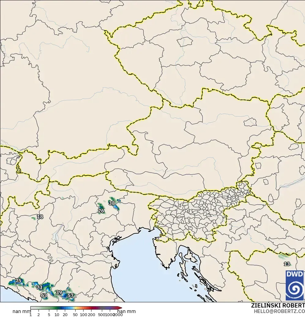 ICON Alemania 2 km modelo - Austria, Acumulación de precipitación