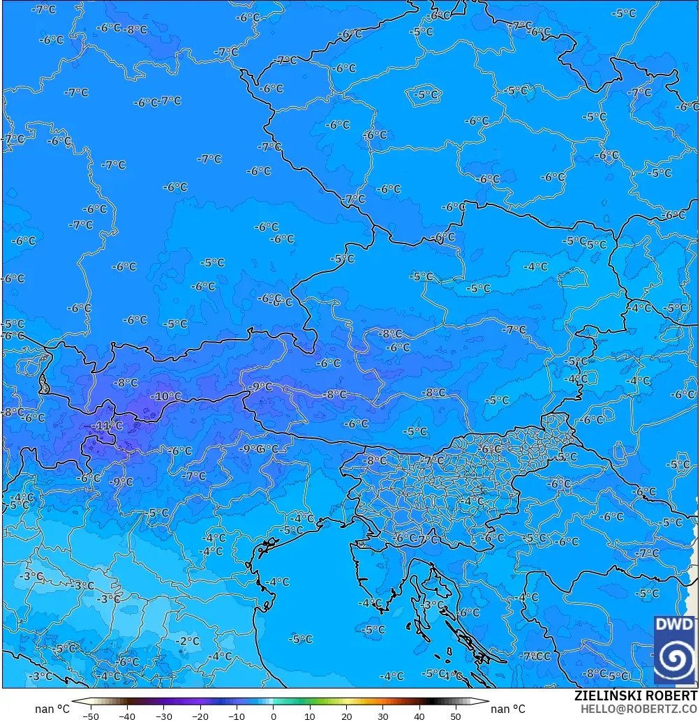 ICON Alemania 2 km modelo - Austria, Temperatura a 500 hPa