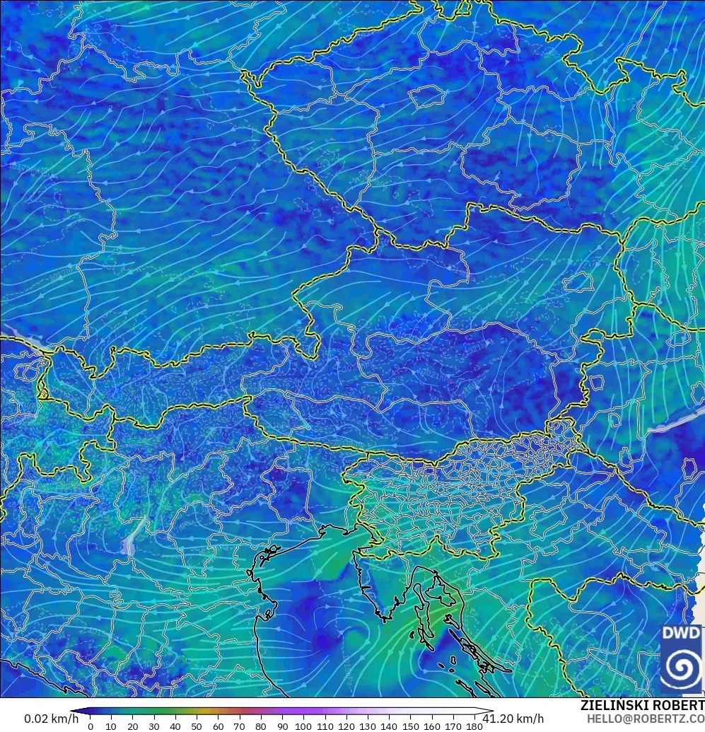 ICON Alemania 2 km modelo - Austria, Viento a 10 m