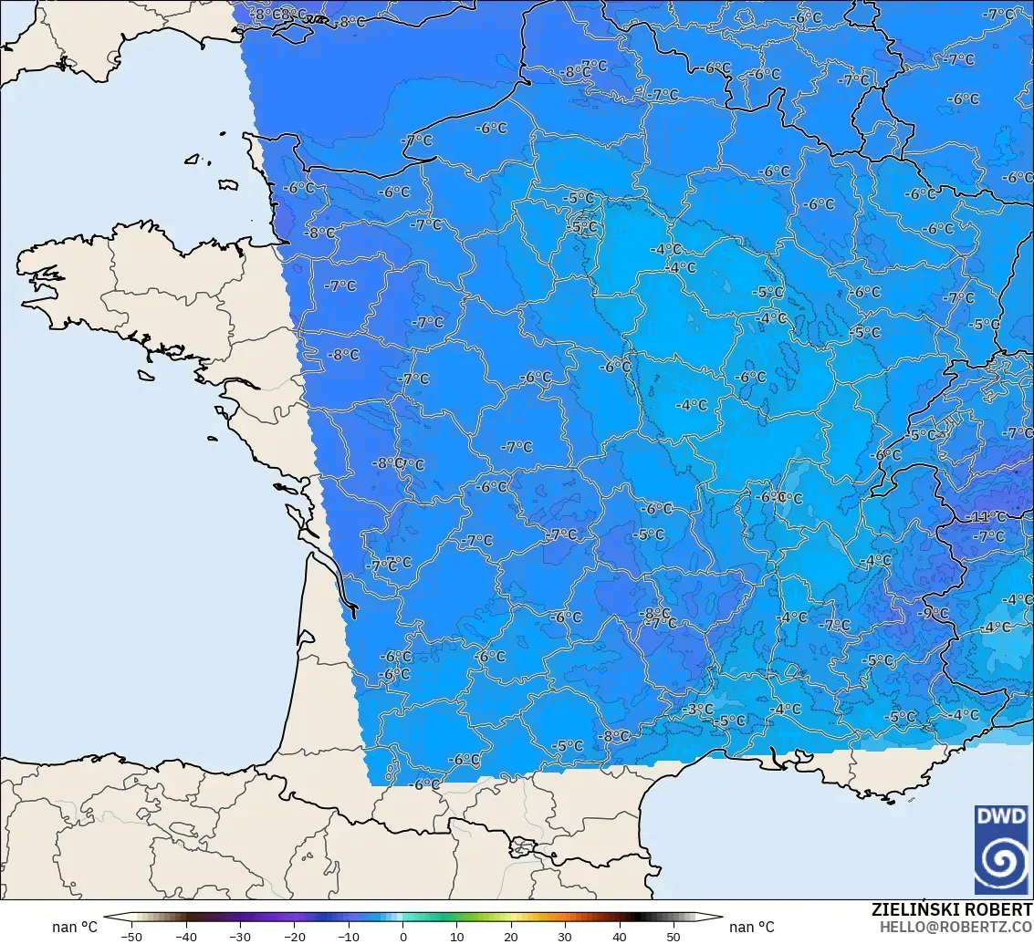 ICON Alemania 2 km modelo - Francia, Temperatura a 500 hPa