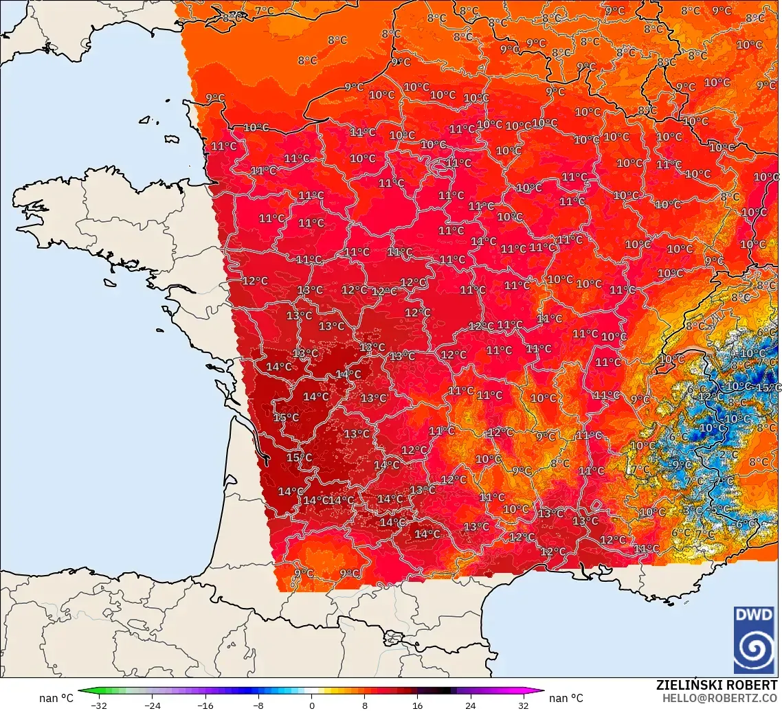 ICON Alemania 2 km modelo - Francia, Anomalía de temperatura a 850 hPa