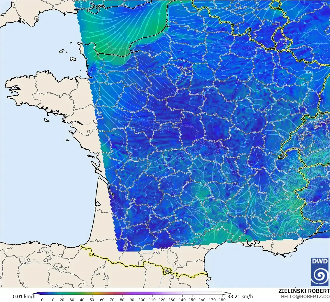 ICON Alemania 2 km modelo - Francia, Viento a 10 m