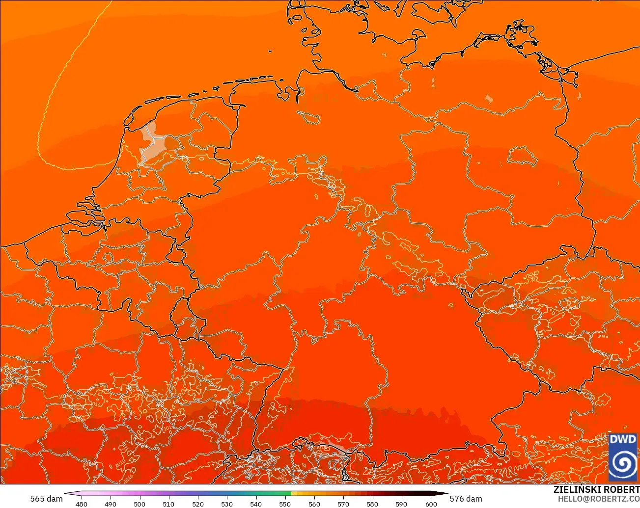 ICON Alemania 2 km modelo - Alemania, Altura geopotencial a 500 hPa