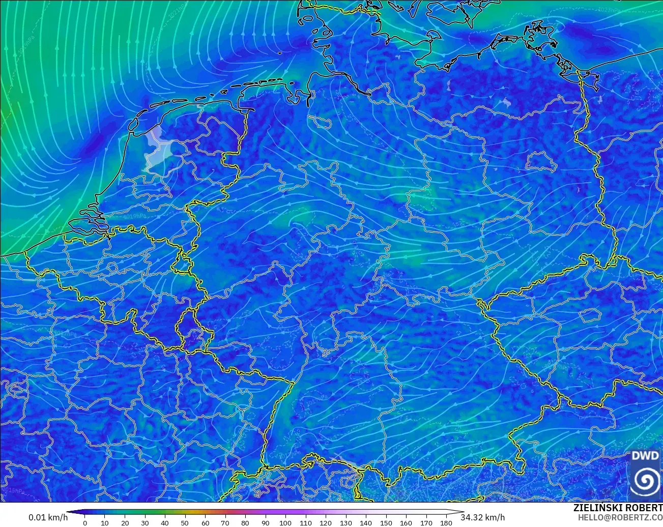 ICON Alemania 2 km modelo - Alemania, Viento a 10 m