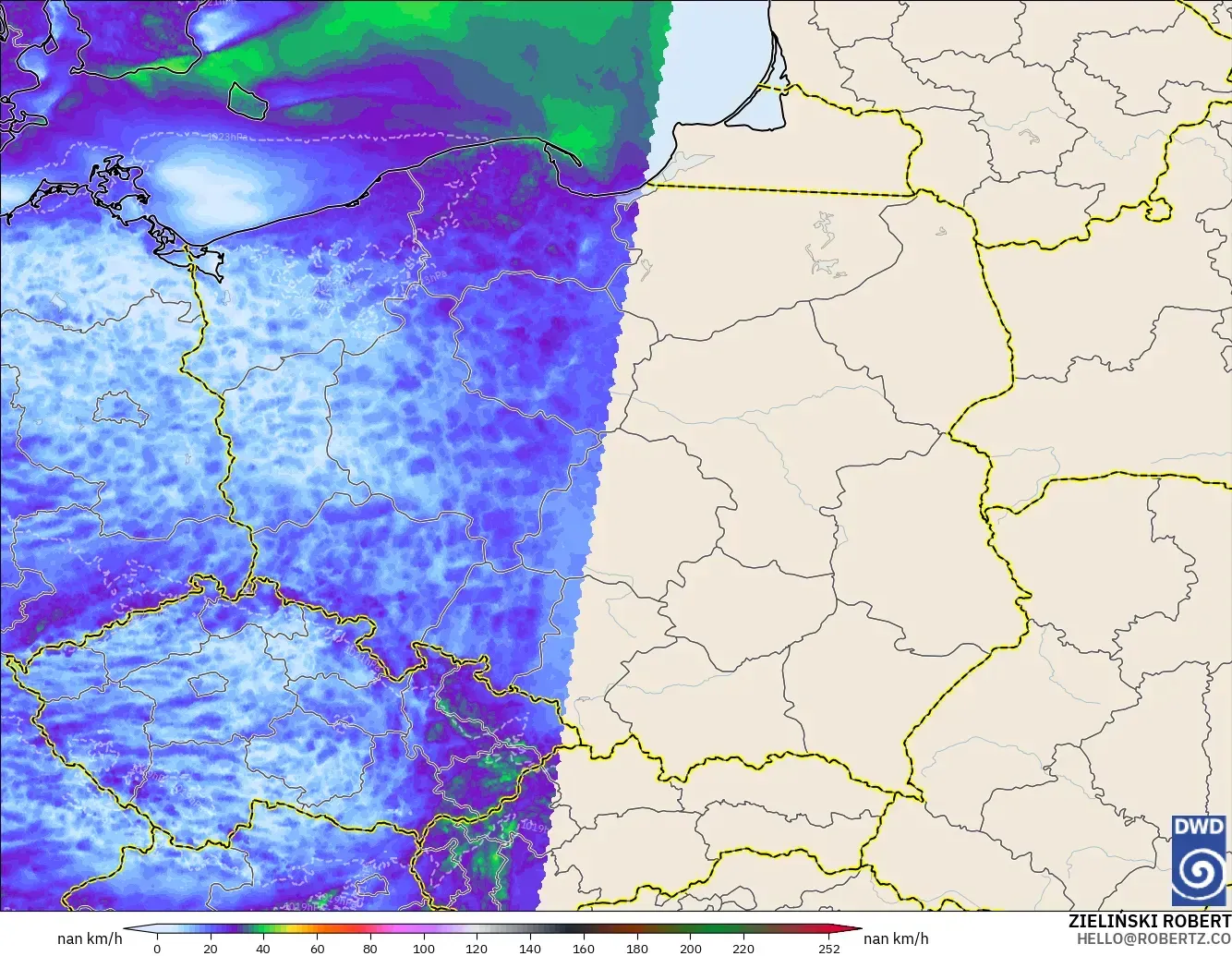 ICON Alemania 2 km modelo - Polonia, Ráfagas de Viento Máximas
