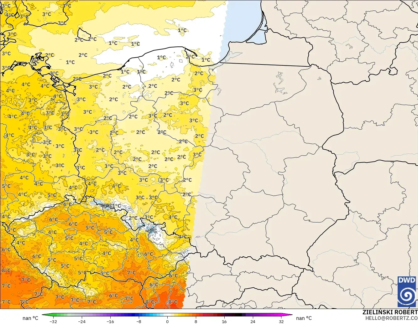 ICON Alemania 2 km modelo - Polonia, Anomalía de temperatura a 850 hPa