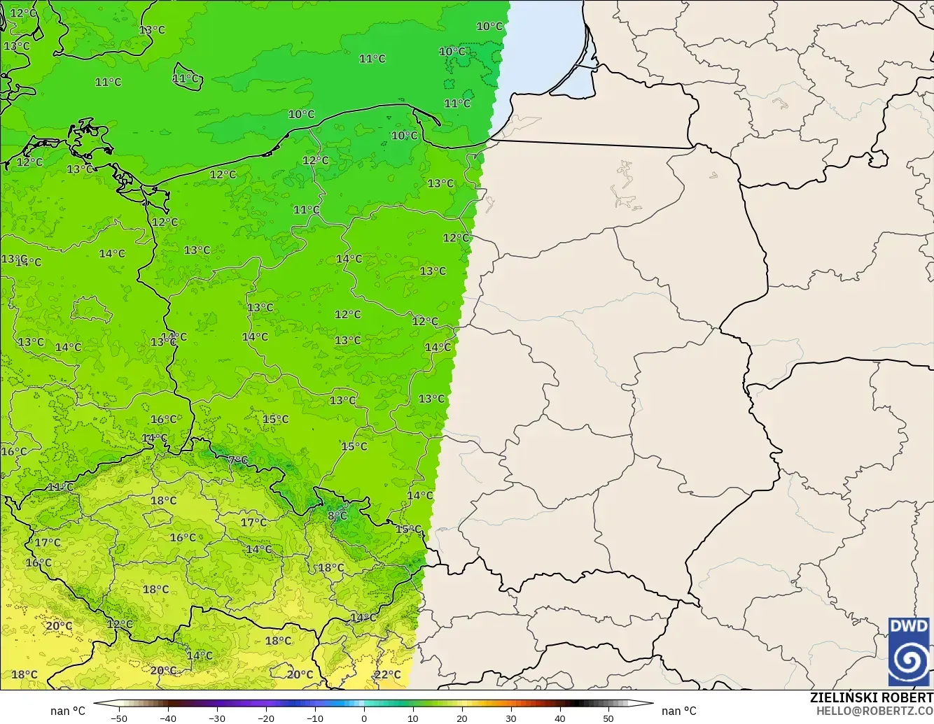 ICON Alemania 2 km modelo - Polonia, Temperatura a 850 hPa