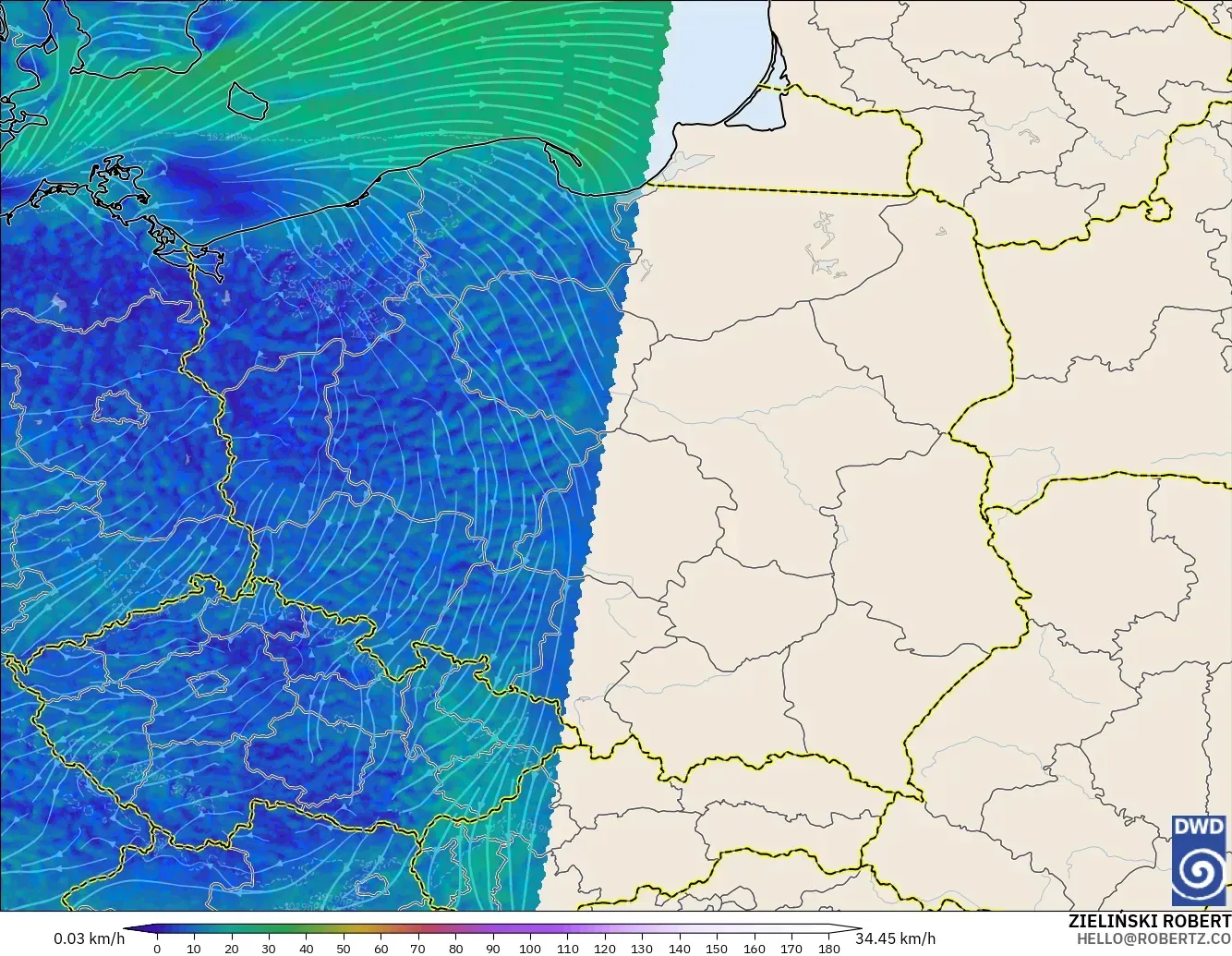 ICON Alemania 2 km modelo - Polonia, Viento a 10 m