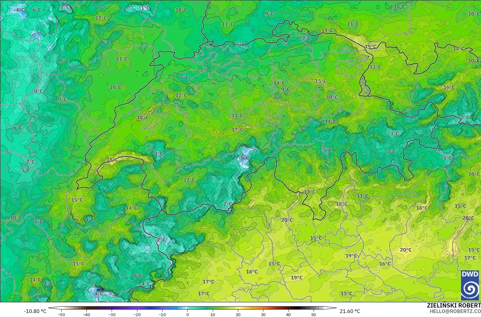 ICON Alemania 2 km modelo - Suiza, Punto de rocío a 2 m