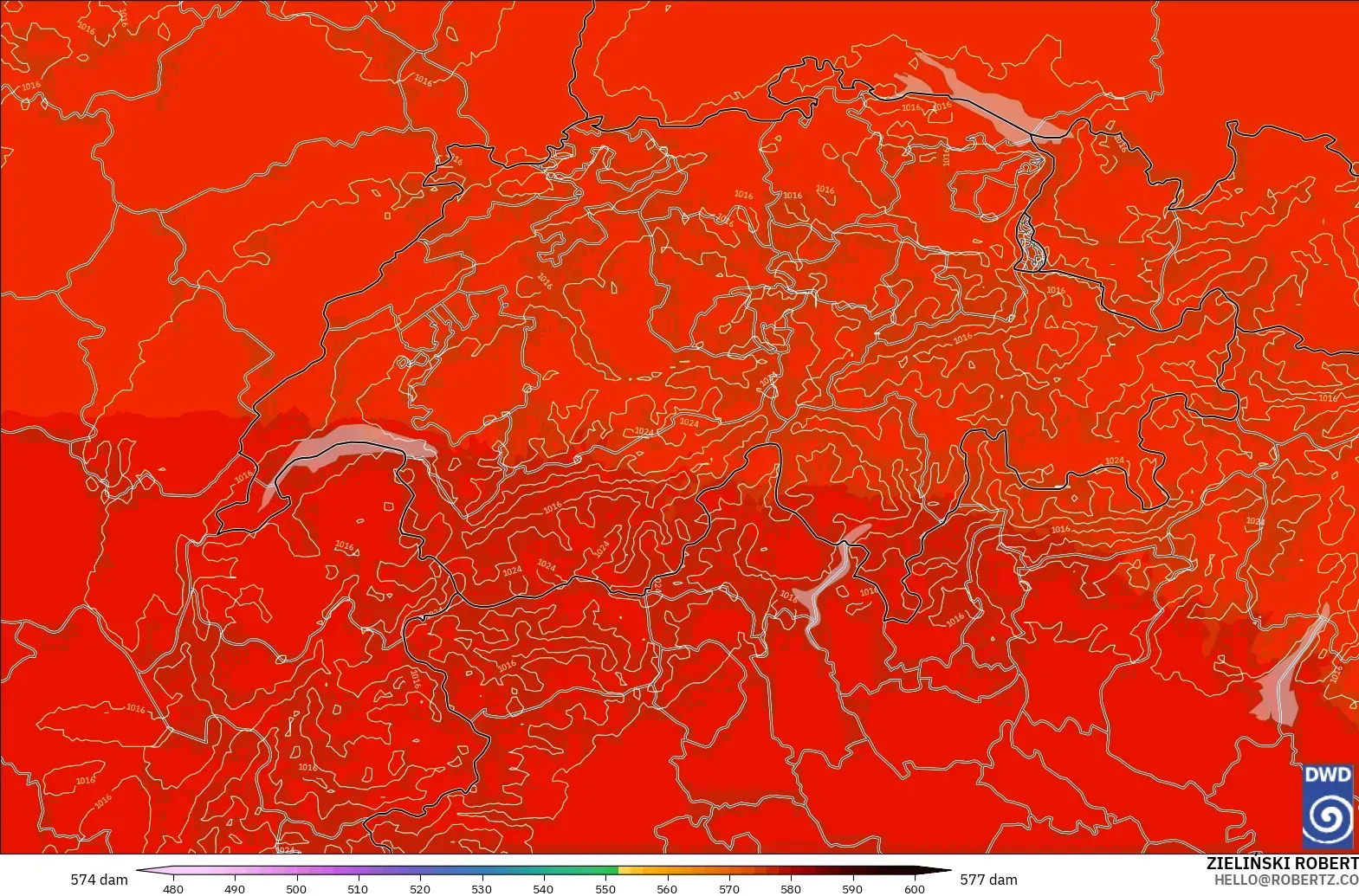 ICON Alemania 2 km modelo - Suiza, Altura geopotencial a 500 hPa
