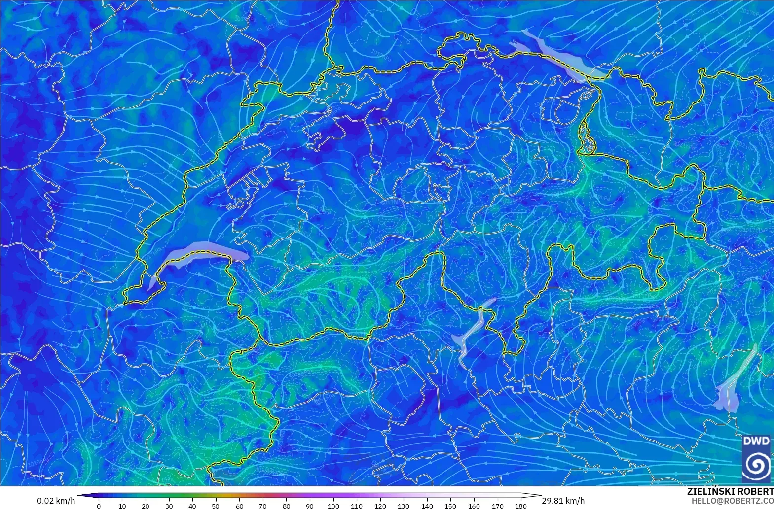 ICON Alemania 2 km modelo - Suiza, Viento a 10 m